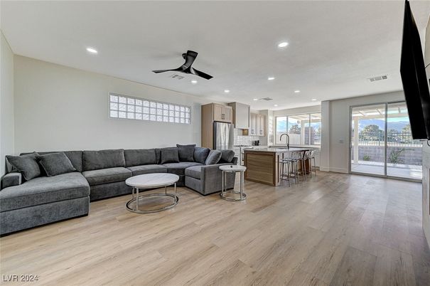 Interior, Kitchen, Living room, Recessed Lighting, Wood Texture Flooring
