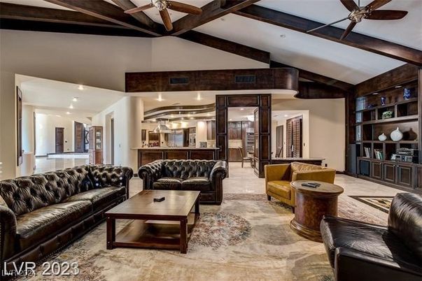Interior, Living room, Recessed Lighting, Wooden Beams