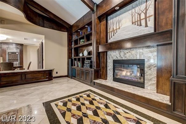 Fireplace, Interior, Recessed Lighting, Wooden Walls