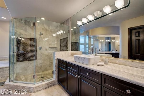 Bathroom, Dual Sink Vanities, Glass Shower, Interior, Recessed Lighting