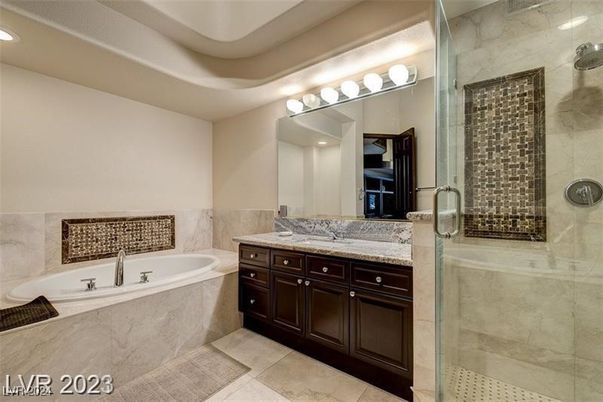Bathroom, Dual Sink Vanities, Glass Shower, Interior, Recessed Lighting