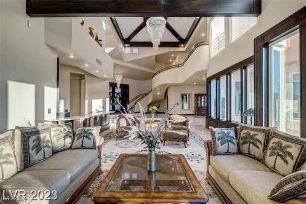 Chandelier, Interior, Living room, Recessed Lighting, Wooden Beams