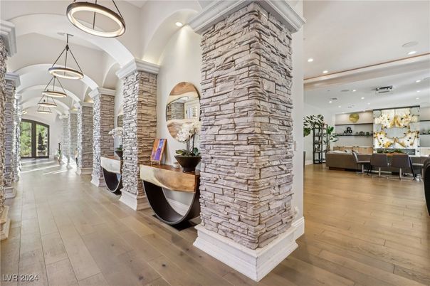 Dining room, Interior, Pendant Lights, Recessed Lighting, Wood Texture Flooring