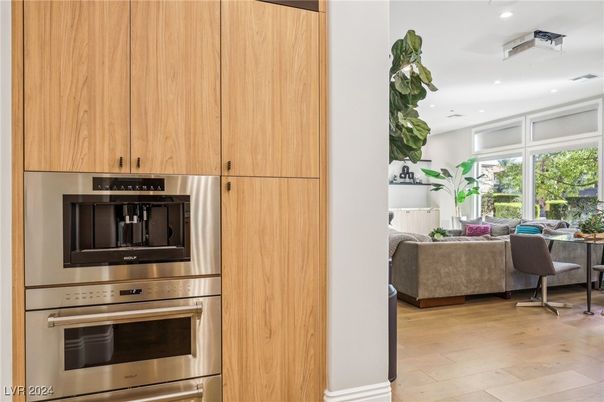 Interior, Kitchen, Living room, Recessed Lighting, Stainless Steel Appliances, Wood Texture Flooring