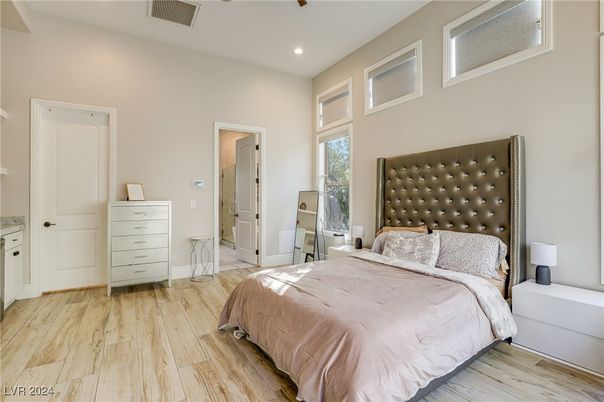 Bedroom, Interior, Recessed Lighting, Wood Texture Flooring