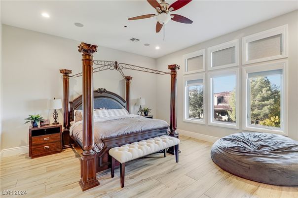 Bedroom, Interior, Recessed Lighting, Wood Texture Flooring