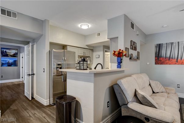 Interior, Kitchen, Living room, Stainless Steel Appliances, Wood Texture Flooring