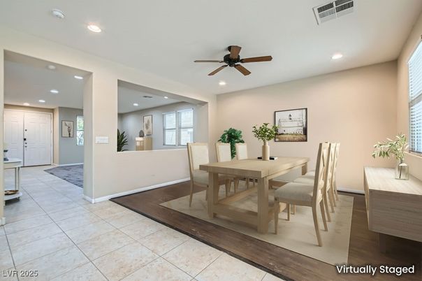 Dining room, Interior, Recessed Lighting, Wood Texture Flooring