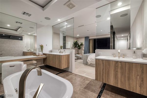 Bathroom, Bedroom, Dual Sink Vanities, Free Standing Baths, Interior, Recessed Lighting