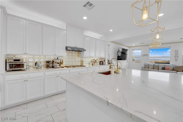 Interior, Kitchen, Marble, Pendant Lights, Recessed Lighting