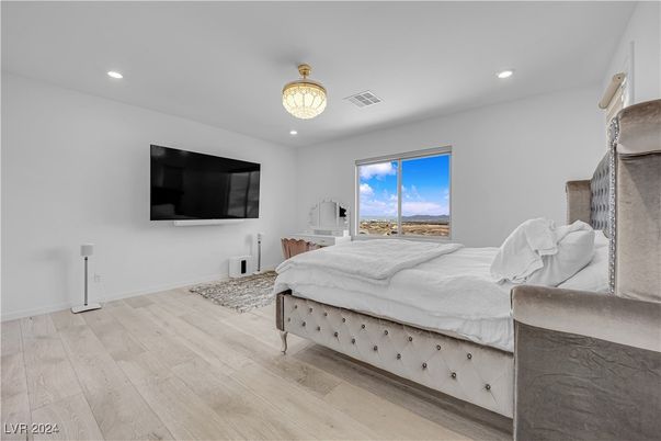Bedroom, Interior, Recessed Lighting, Wood Texture Flooring