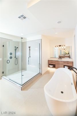 Bathroom, Free Standing Baths, Glass Shower, Interior, Recessed Lighting