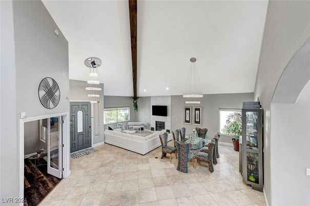 Dining room, Fireplace, Interior, Living room, Pendant Lights, Recessed Lighting