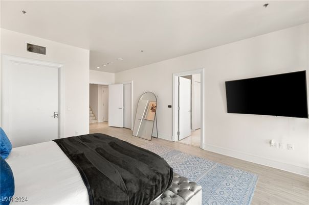 Bedroom, Interior, Recessed Lighting, Wood Texture Flooring