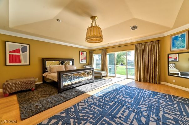 Bedroom, Interior, Pendant Lights, Wood Texture Flooring
