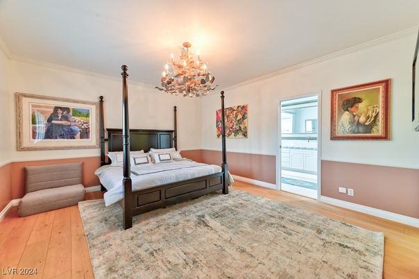 Bedroom, Chandelier, Interior, Wood Texture Flooring