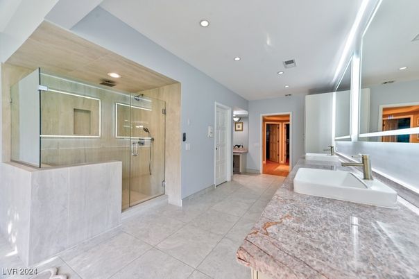 Bathroom, Glass Shower, Interior, Recessed Lighting