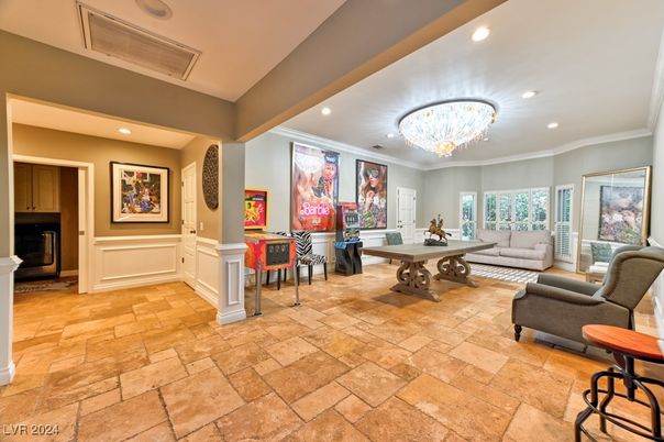 Chandelier, Fireplace, Interior, Living room, Recessed Lighting