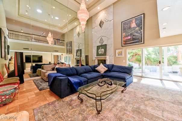 Fireplace, Interior, Living room, Marble Walls, Recessed Lighting