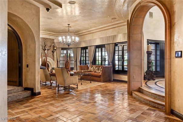 Chandelier, Dining room, Interior, Living room, Recessed Lighting, Wood Texture Flooring