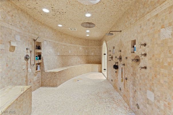 Bathroom, Interior, Recessed Lighting, Stone Walls