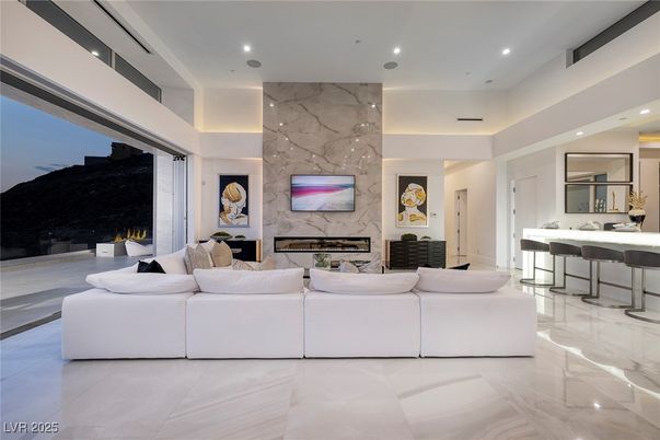 Fireplace, Interior, Living room, Marble, Marble Walls, Recessed Lighting