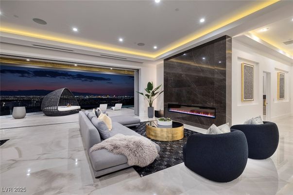 Fireplace, Interior, Living room, Marble, Marble Walls, Recessed Lighting