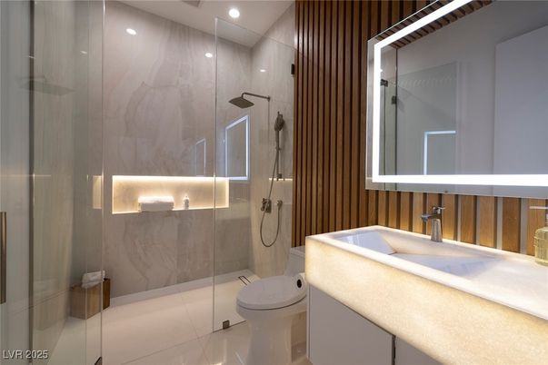 Bathroom, Glass Shower, Interior, Recessed Lighting