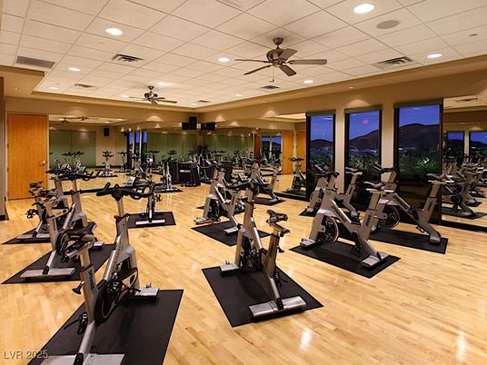 Fitness Equipment, Gym, Interior, Recessed Lighting, Wood Texture Flooring