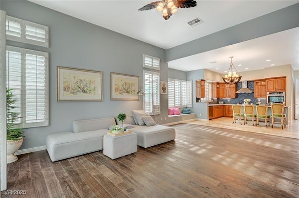 Chandelier, Interior, Kitchen, Living room, Recessed Lighting, Wood Texture Flooring