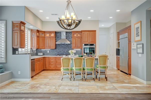 Chandelier, Interior, Kitchen, Recessed Lighting, Stainless Steel Appliances