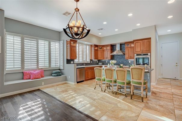 Chandelier, Interior, Kitchen, Pendant Lights, Recessed Lighting, Stainless Steel Appliances