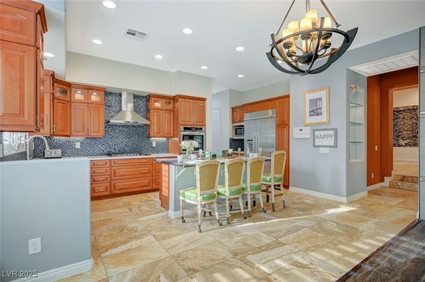 Chandelier, Interior, Kitchen, Recessed Lighting, Stainless Steel Appliances