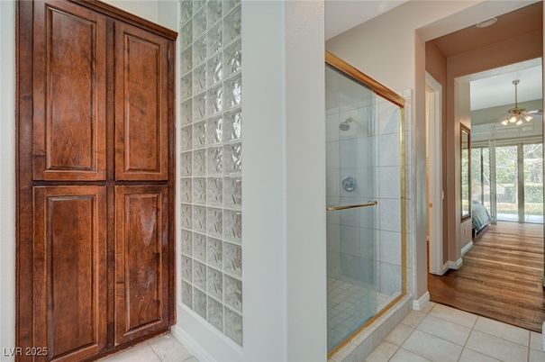 Bathroom, Glass Shower, Interior, Wood Texture Flooring