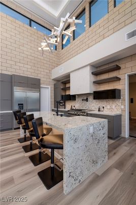 Interior, Kitchen, Stainless Steel Appliances, Stone Walls, Wood Texture Flooring