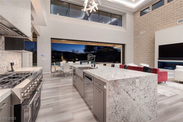 Dining room, Interior, Kitchen, Recessed Lighting, Stainless Steel Appliances, Wood Texture Flooring