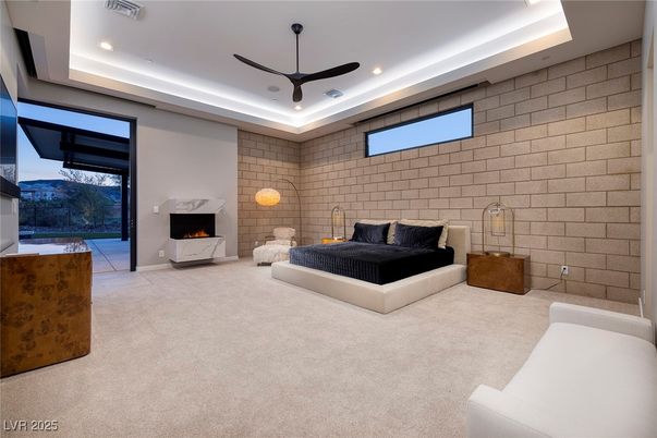 Fireplace, Interior, Recessed Lighting, Stone Walls