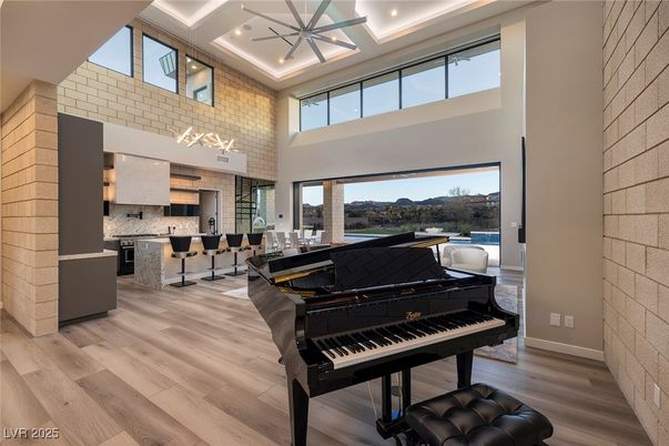 Interior, Kitchen, Piano, Recessed Lighting, Wood Texture Flooring