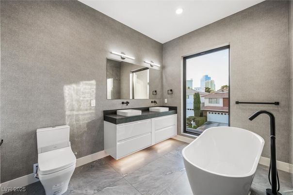 Bathroom, Dual Sink Vanities, Free Standing Baths, Interior, Recessed Lighting