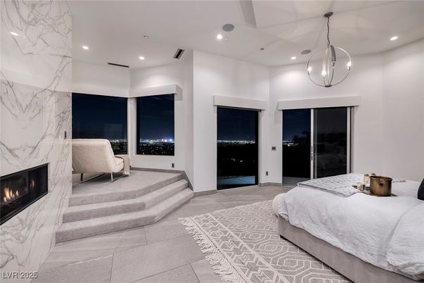 Bedroom, Fireplace, Interior, Pendant Lights, Recessed Lighting