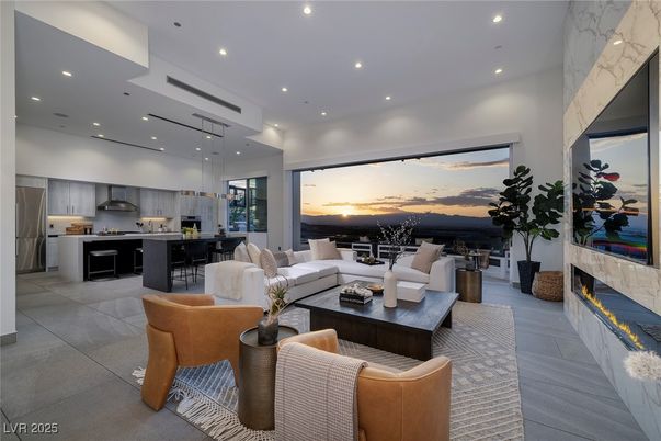 Dining room, Fireplace, Interior, Kitchen, Living room, Pendant Lights, Recessed Lighting, Stainless Steel Appliances, Water