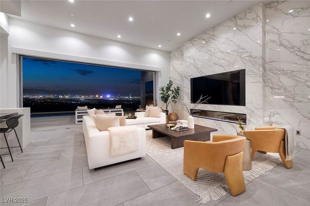 Fireplace, Interior, Living room, Marble Walls, Recessed Lighting