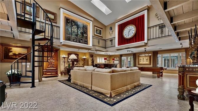 Billiard Table, Chandelier, Interior, Living room, Piano, Recessed Lighting, Wooden Beams, Wooden Ceilings