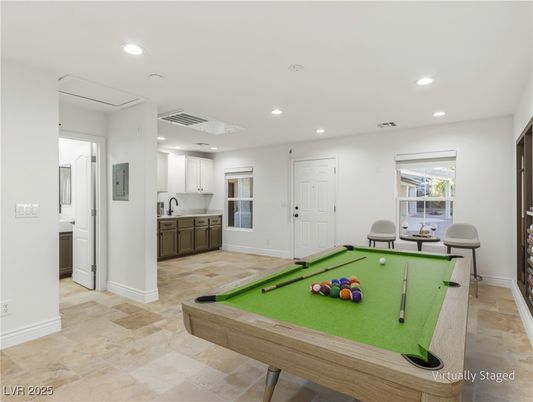 Billiard Table, Game Room, Interior, Kitchen, Recessed Lighting