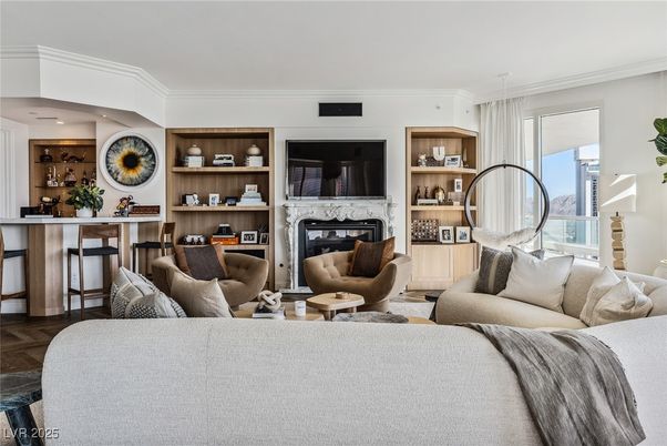 Fireplace, Interior, Living room, Pendant Lights, Wood Texture Flooring