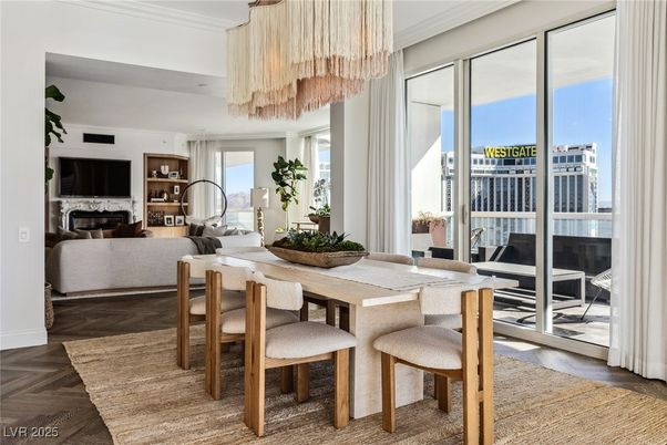 Chandelier, Dining room, Fireplace, Interior, Living room, Wood Texture Flooring