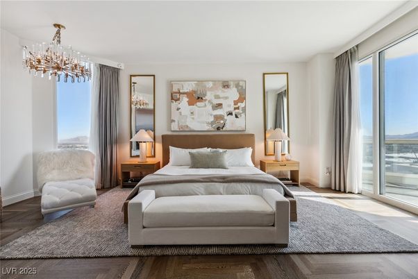 Bedroom, Chandelier, Interior, Wood Texture Flooring