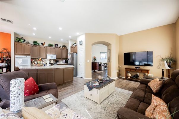 Interior, Kitchen, Living room, Recessed Lighting, Wood Texture Flooring