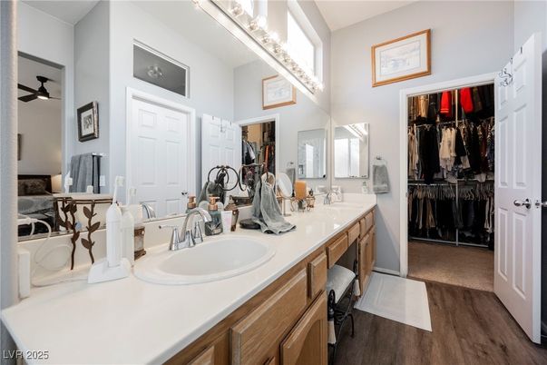 Bathroom, Dual Sink Vanities, Interior, Wood Texture Flooring