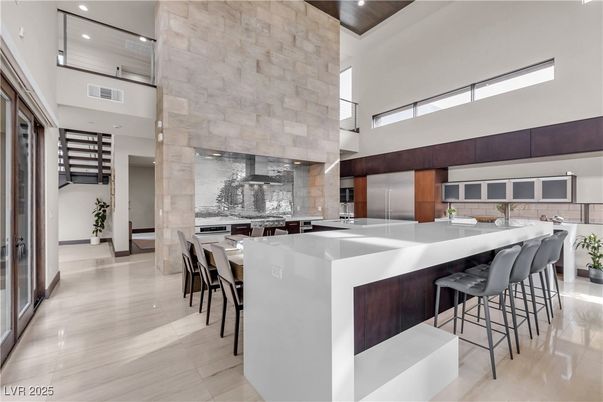 Interior, Kitchen, Recessed Lighting, Stainless Steel Appliances, Stone Walls